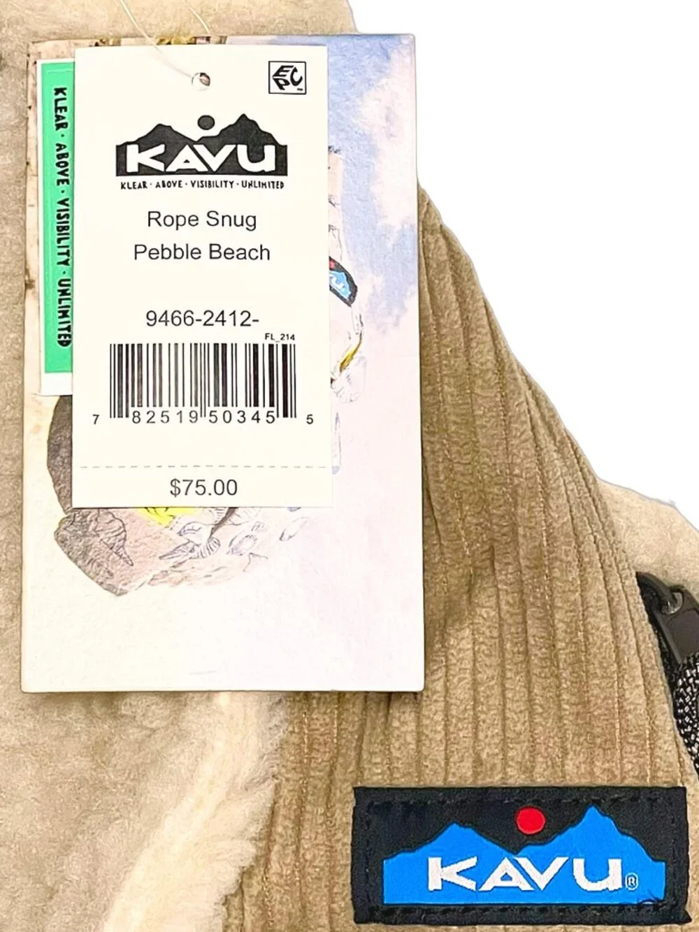 KAVU Rope Snug Bag Pebble Beach Sherpa Corduroy Sling Backpack Crossbody NWT
